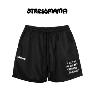 Stressmama Quần short đùi IGIFMS SHORTS V2 màu đen chất liệu dù 100% Polyester form trên gối, hoa tiết thêu Local Brand