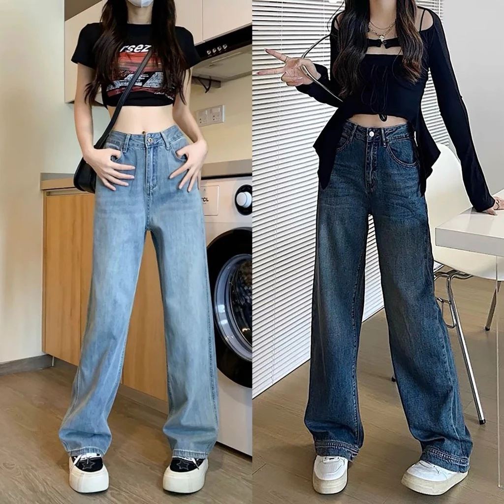 Quần jeans nữ BigSize Suông Ống Đứng MoLi Jean 4481 0050 Lưng Cao, Co Dãn Mạnh, Màu Xanh Đậm