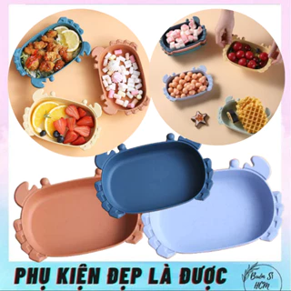 Đĩa nhựa PP  lúa mạch họa tiết hình con cua,dùng đựng bánh kẹo, trái cây,khay đựng đồ ăn dặm cho bé an toàn, decor