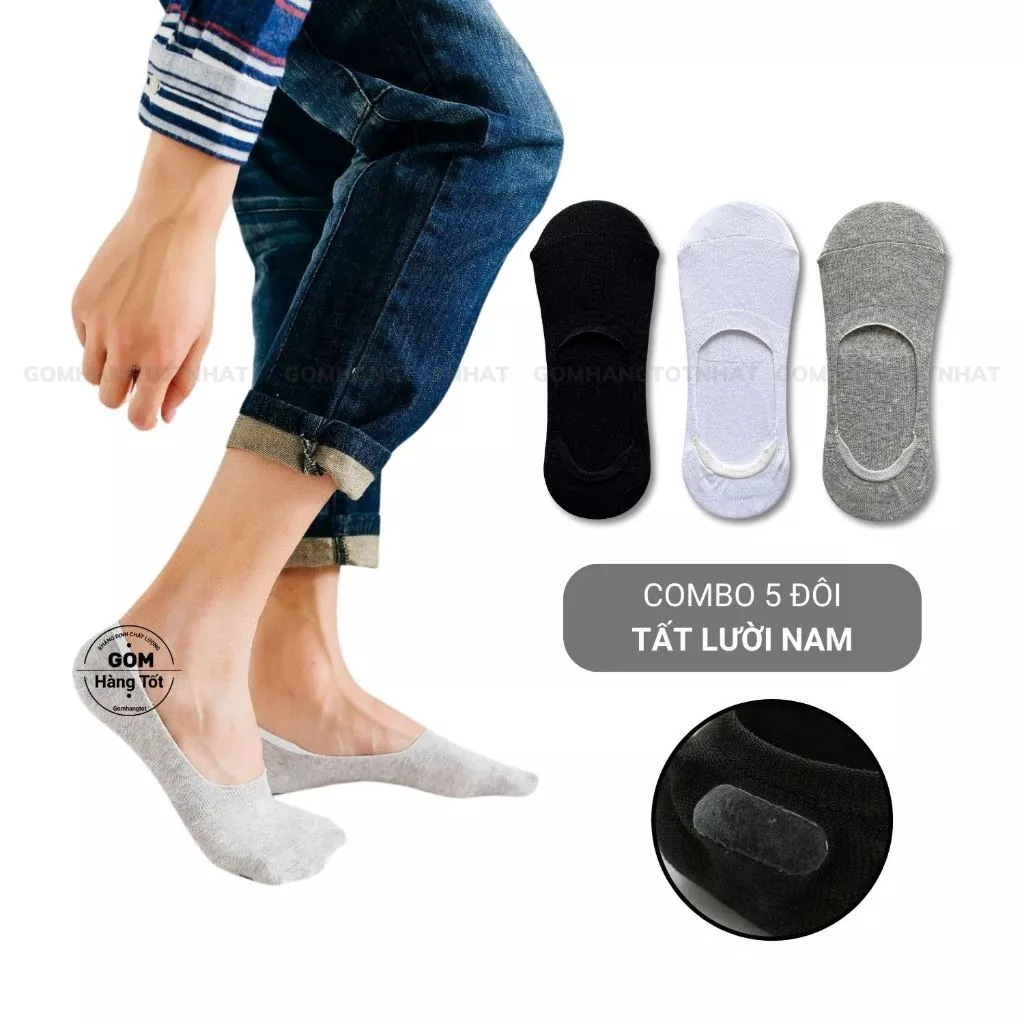 Combo 5 đôi tất lười nam nữ mềm mại thoáng mát, vớ nam nữ đi giày lười có đệm cao su chống trượt chân -TAT-LUOI-02-CB5