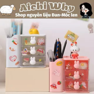 Hộp đựng để phụ kiện(sticker) để bàn mini có ngăn kéo tai thỏ, kệ tủ để bàn đựng để bút mini