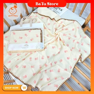 Chăn cho bé xô muslin 4 lớp sò viền len mềm mại cao cấp shop BaTu Store