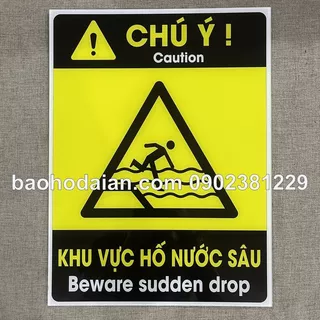 Biển cảnh báo hố nước sâu nguy hiểm - mica KT 30 x 40cm