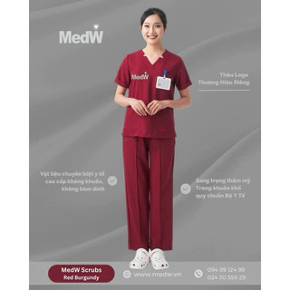 MedW Scrubs (Nữ ) Red Burgundy Mầu Đỏ Vang Bộ Scrub Trang Phục y Tế Thẩm Mỹ Phòng Khám bệnh Viện