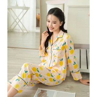 VIBES Pijama dài tay Lụa gấm Lemons Long Sleeve Py Set