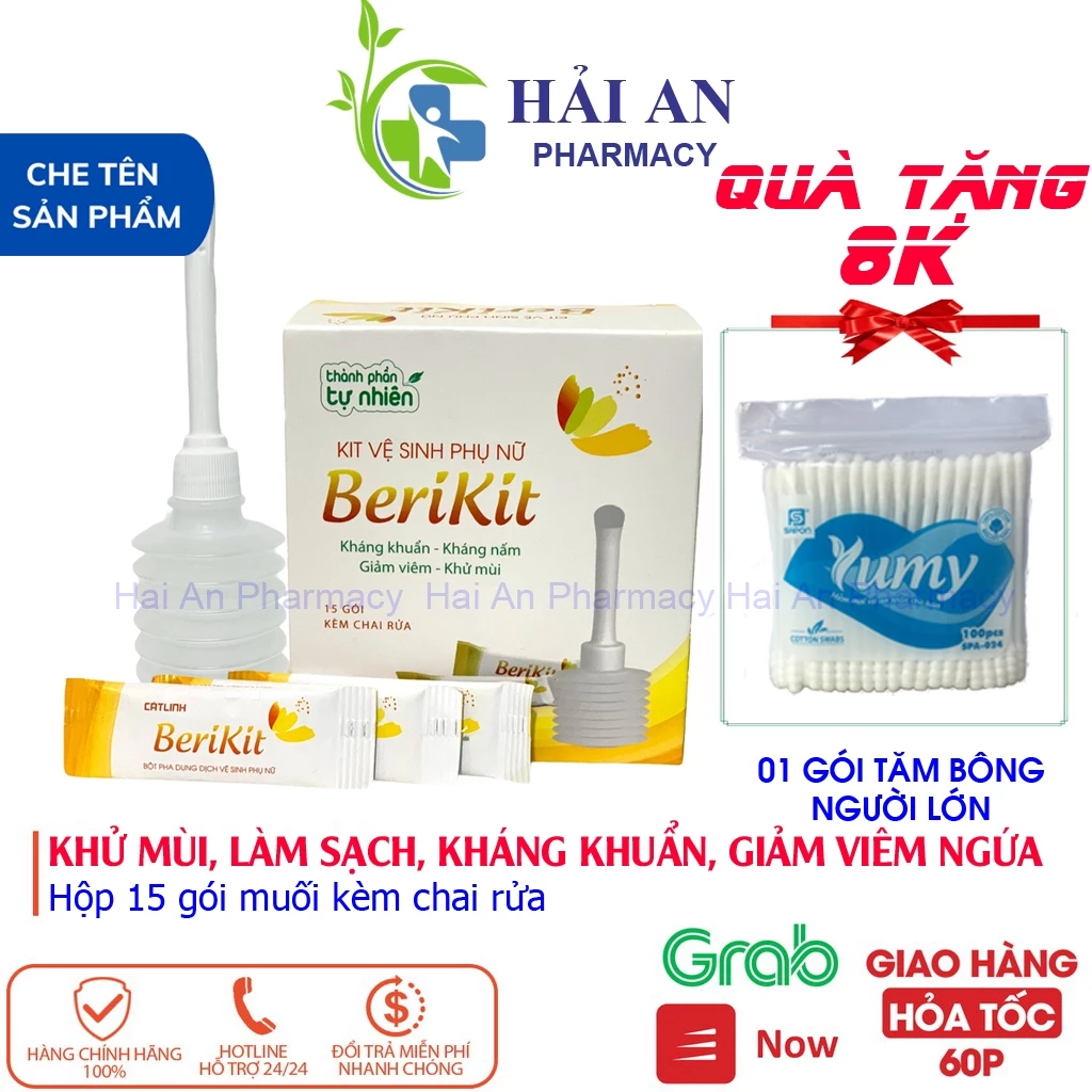 Bộ Thụt Rửa Vệ Sinh Phụ Nữ BeriKit Gồm 15 Gói Muối Và Chai Rửa