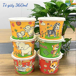 Set 50 Tô giấy 360ml in hình ngộ nghĩnh. Đựng cháo, canh, súp, bánh ngọt,...An toàn và thân thiện mối trường