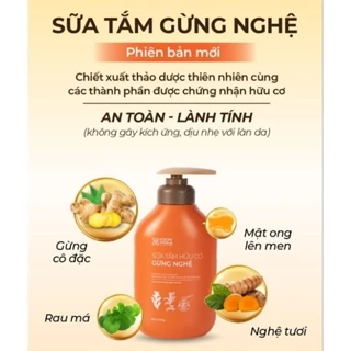 Sữa Tắm Thảo Dược Hữu Cơ Gừng Nghệ Cỏ Cây Hoa Lá 500g-TẠM BIỆT MỤN LƯNG