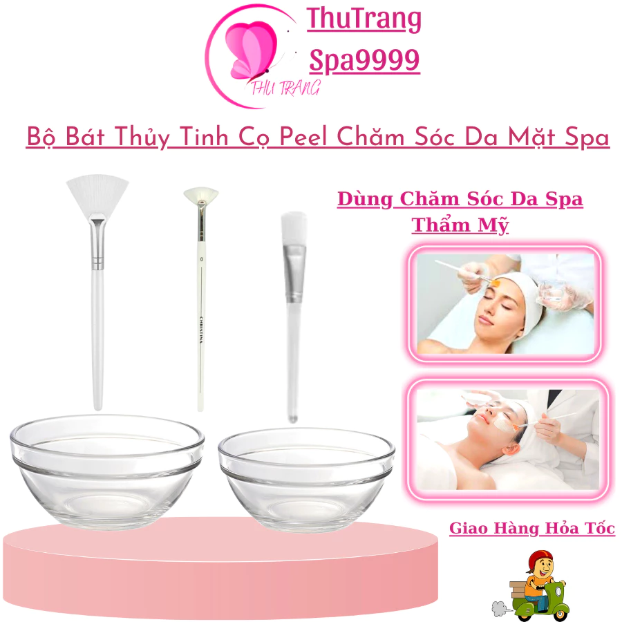 Bộ Bát Thủy Tinh Cọ Peel Đựng Tinh Dầu | Serum Cọ Peel Bát Pha Mặt Nạ Chăm Sóc Da.