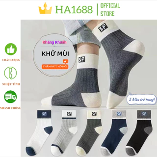 Combo 5 tất nam cổ lửng  vớ nam nữ style Hàn Quốc vải cotton kháng khuẩn tất nam nữ thoáng khí HA1688.