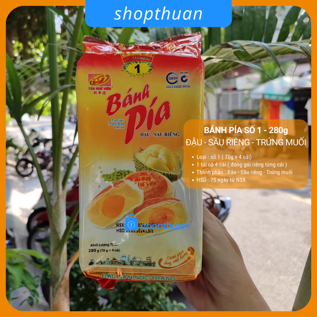 Bánh pía số 1 đậu sầu riêng 280g ( 4 cái ) Tân Huê Viên