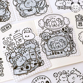 Sticker cute/Set 34 hình dán dễ thương đen trắng Telado trang trí sổ planner bullet journal (Giao hình ngẫu nhiên)