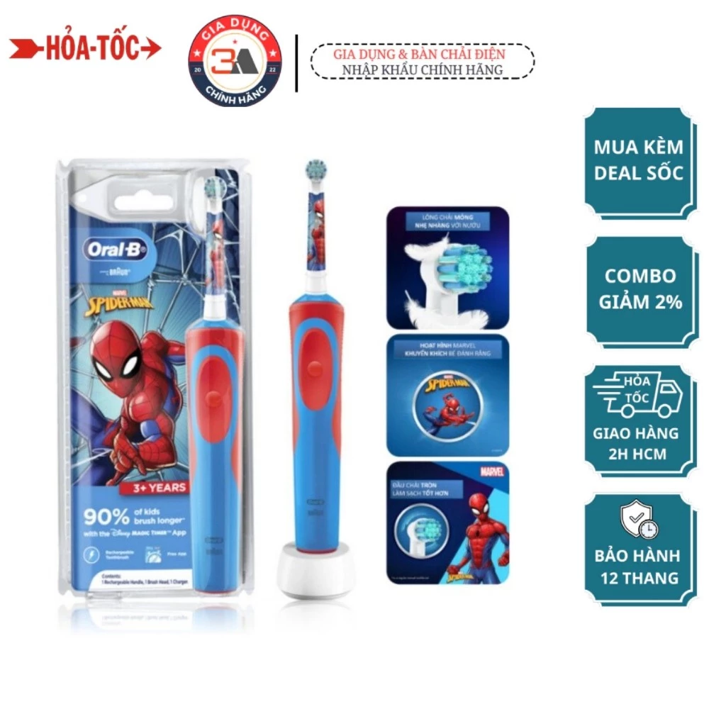 Bàn Chải Điện Trẻ em Từ 3+ Tuổi  Stages Power Spider-man - Bàn Chải Điện Cho Bé Spiderman