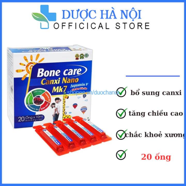 Siro Bone Care canxxi nano mk7 bổ sung canxi giúp tăng chiều cao, chắc khoẻ xương hộp 20 ống