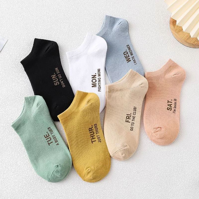 Set 7 Đôi Tất Vớ Nam Nữ Cotton Trơn Ulzzang Cổ Ngắn Gân Tăm 7 Ngày Freesize - Vớ 7 Ngày