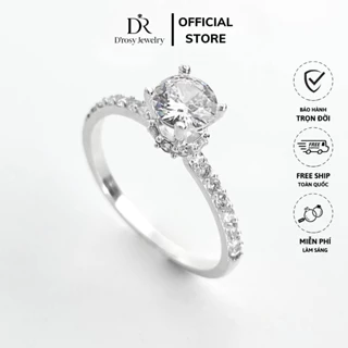 Nhẫn bạc nữ 925 D'rosy Jewelry trụ đính đá chuẩn 6A lấp lánh đơn giản cá tính trang sức bạc Ý cao cấp ổ cao NB23