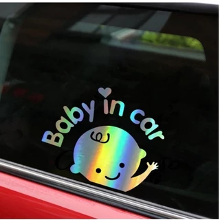 Tem dán phản quang xe ô tô Baby In Car tiện ích - Miếng Dán Hình Hoạt Hình Baby In Car 3D Chống Thấm