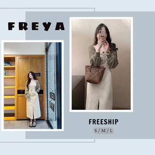 🛍 FREYA SHOP - Thời trang Sỉ 🛍 Đầm hai dây kaki xẻ tà kèm áo khoác thun gân cá tính , Váy kaki vintage xinh xắn đi chơi