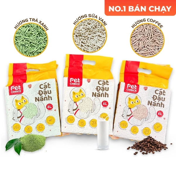 Cát đậu nành cho mèo, cát hữu cơ vệ sinh cho mèo, cát mèo đậu nành dành cho thú cưng pet PetChoice 6L/2kg - PetChoice