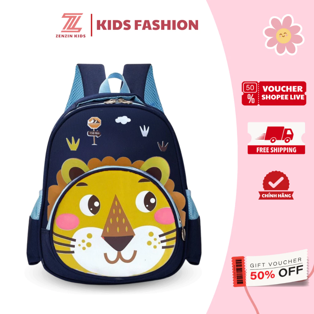 Balo cho bé từ 1-5 tuổi ZENZIN KIDS đi học mẫu giáo in hình sư tử đáng yêu, cặp mầm non cho bé trai và bé gái đi học