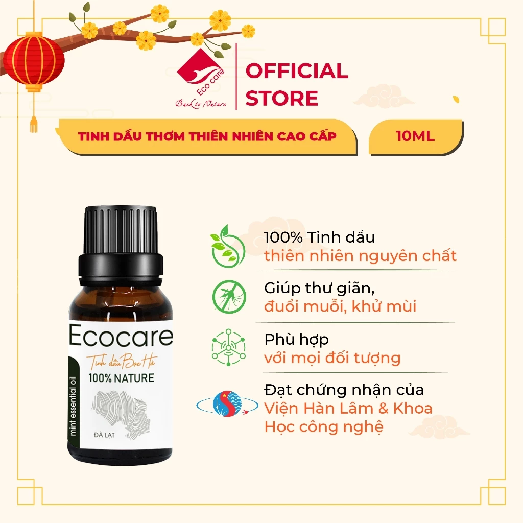 Tinh Dầu Thiên Nhiên Nguyên Chất Có Kiểm Định ECOCARE 10ml, Đuổi Muỗi Đuổi Côn Trùng, Khử Mùi, Làm Thơm Phòng Hiệu Quả