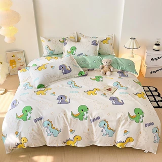 BỘ CHĂN GA GỐI COTTON POLY NHẬP KHẨU 100% ( CHĂN ĐÃ TRẦN BÔNG) HỌA TIẾT KHỦNG LONG - ĐỦ KÍCH THƯỚC