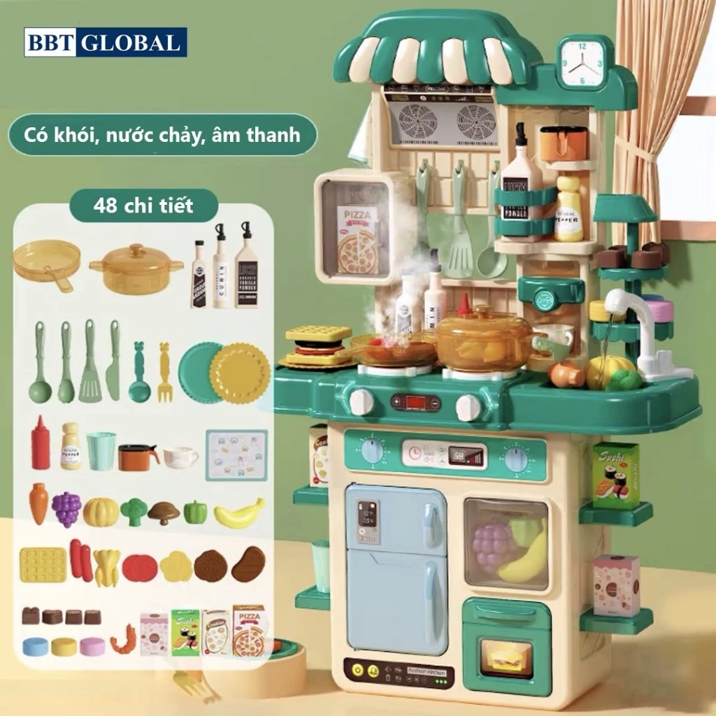 (TẶNG TẠP DỀ) Đồ chơi nhà bếp nấu ăn 72cm 48 chi tiết BBT Global G792A hàng loại 1 cao cấp