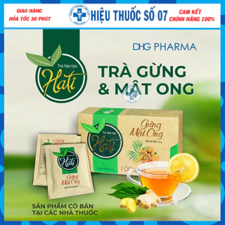 Trà gừng mật ong Hati hòa tan hộp 24 gói giúp phòng ngừa ăn không tiêu, đầy hơi, nhiễm lạnh, nôn ói - DHG pharma