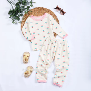 Bộ dài tay cho bé thun cotton thông hơi Hàn Quốc dệt Jacquard A083 Áo Lá Homewear, pizama cho bé mặc ngủ mát