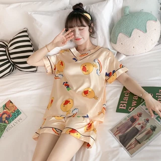 Bộ pijama nữ mặc nhà bigsize, đồ ngủ lụa cộc tay họa tiết dễ thương P1