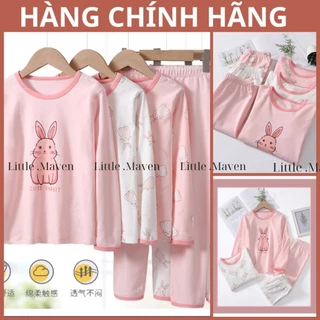 Bộ đồ ngủ cotton dài tay MamDadKids bé gái, bộ cotton dài tay thu đông hồng thỏ chất đẹp 30233