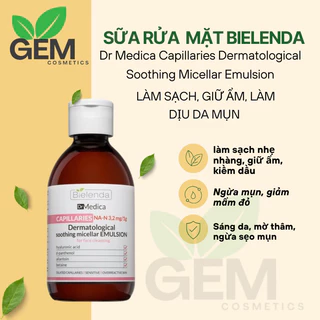 Sữa rửa mặt Bielenda Dr Medica Capillaries Dermatological Soothing Micellar Emulsion 250ml làm dịu da mụn màu hồng