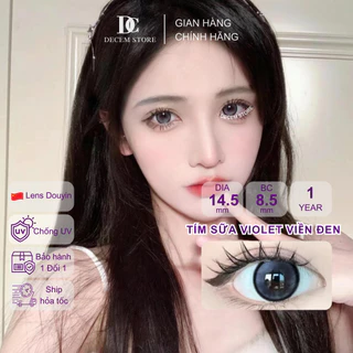 Kính áp tròng màu tím sữa violet viền đen 14.5mm VIO2, contact lens mắt douyin cận độ giãn tròng 1 năm Decem Store