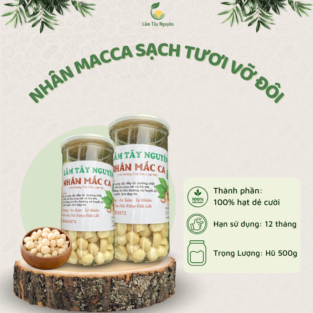 Nhân macca sạch tươi vỡ đôi Đắk Lắk 500gr, Hạt ngũ cốc dinh dưỡng cho bà bầu, ăn kiêng, giảm cân, tốt tim mạch, trí não