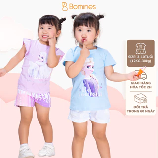 Đồ bộ bé gái hình công chúa Elsa BOMINES, quần ngắn, thun cotton loang màu cho bé 3-10 tuổi, 12-30kg DBSBGELSAQUANLOANG1