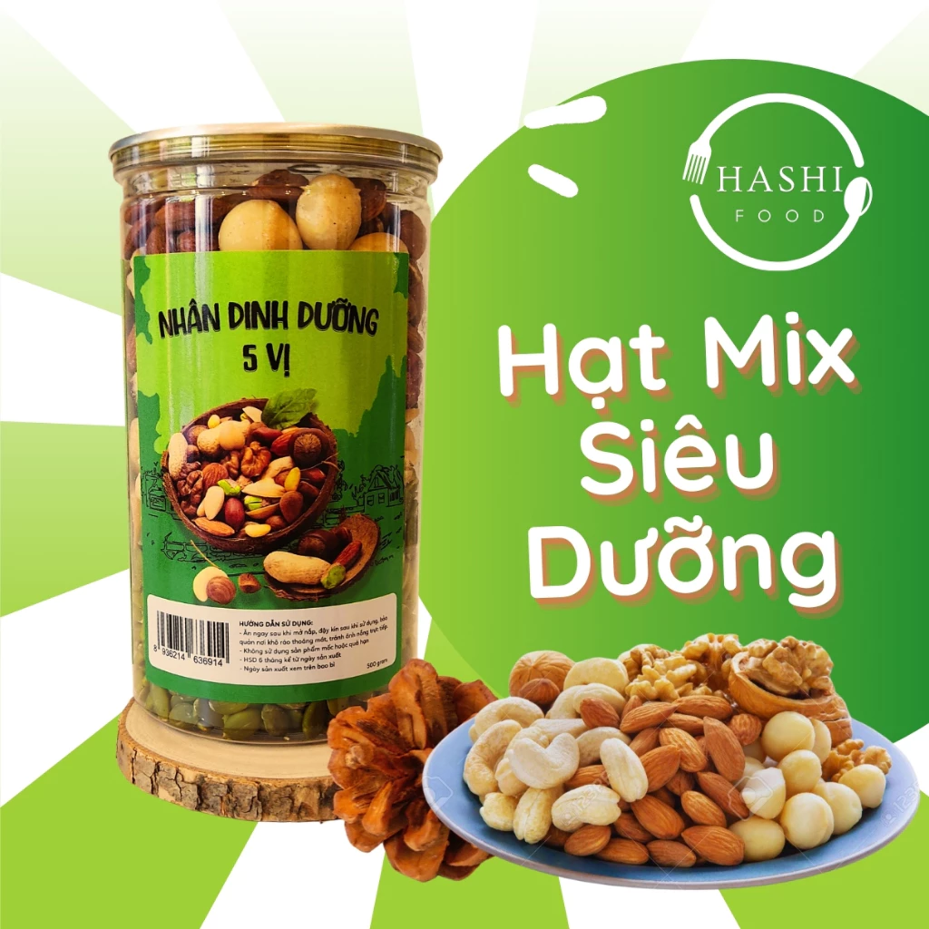 Hạt Mix Siêu Dưỡng Nhân Dinh Dưỡng 5 Loại Hạt - Không Yến Mạch và Có Yến Mạch