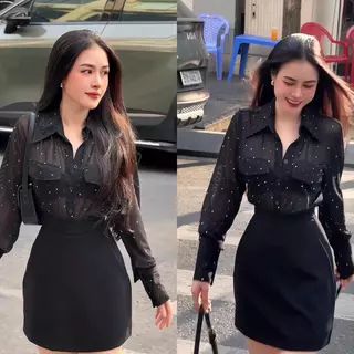 Áo Sơ Mi Thiết Kế Lưới Đá Bling Sang Trọng Nga Tây Boutique Top Nữ Shirt