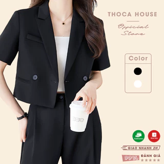 Áo vest croptop dáng ngắn trơn nút THOCA HOUSE blazer khoác vest thanh lịch, sang trọng