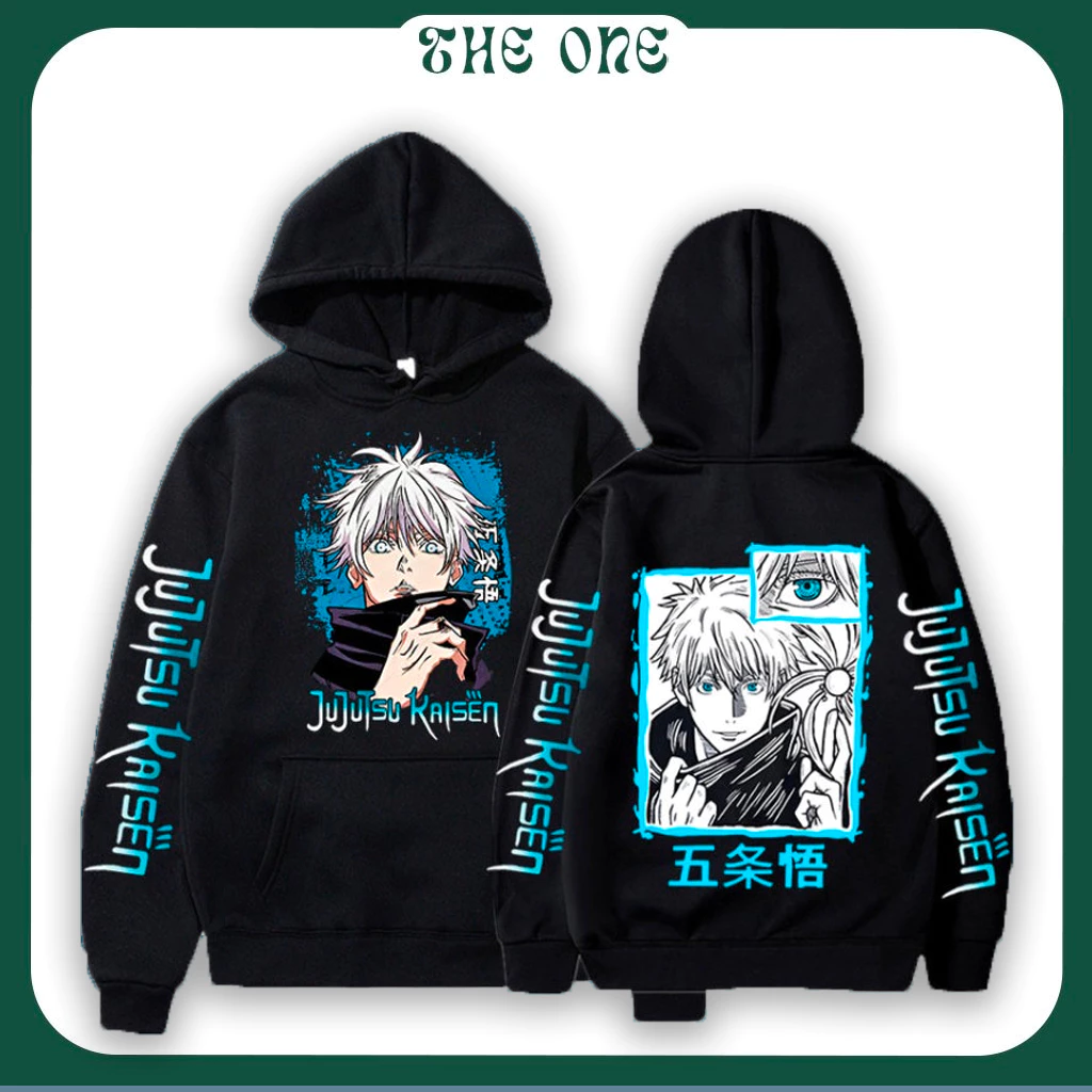 Áo hoodie unisex 2 màu form rộng new anime jujutsu kaisen satoru gojo hoodie thu đông áo nam nữ áo chui đầu dài tay