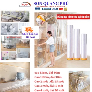 Nilon che bụi nội thất có 1 đầu băng dính 3mx15m, 4mx20m, 2mx15m, 55cmx30m phủ ngăn bụi, Nylong chắn sơn SONQUANGPHU8856