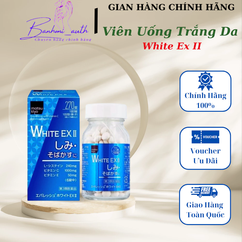 [HÀNG CHÍNH HÃNG][SIÊU TRẮNG MỊN] Viên Uống Trắng Da White Ex II, Giúp Cho Làn Da Được Trắng Sáng Đều Màu Hộp 270 Viên