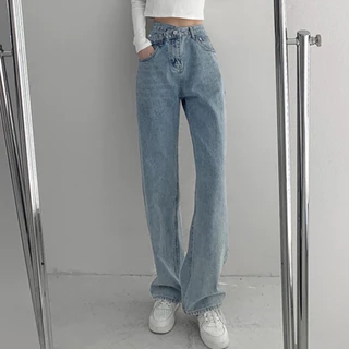 Quần Jeans Nữ Ống Rộng, Quần Bò Nữ Ống Xuông Cạp Chéo Siêu Cute HOT Đ55