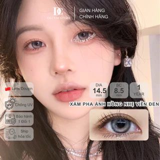 Kính áp tròng màu xám pha ánh hồng viền đen 14.5mm GRA3, contact lens mắt douyin cận độ giãn tròng 1 năm Decem Store