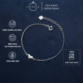 Lắc tay nữ bạc Ý S950 mặt trái tim Asimi, lắc tay đơn giản nữ tính dây mảnh Triple Heart LT13