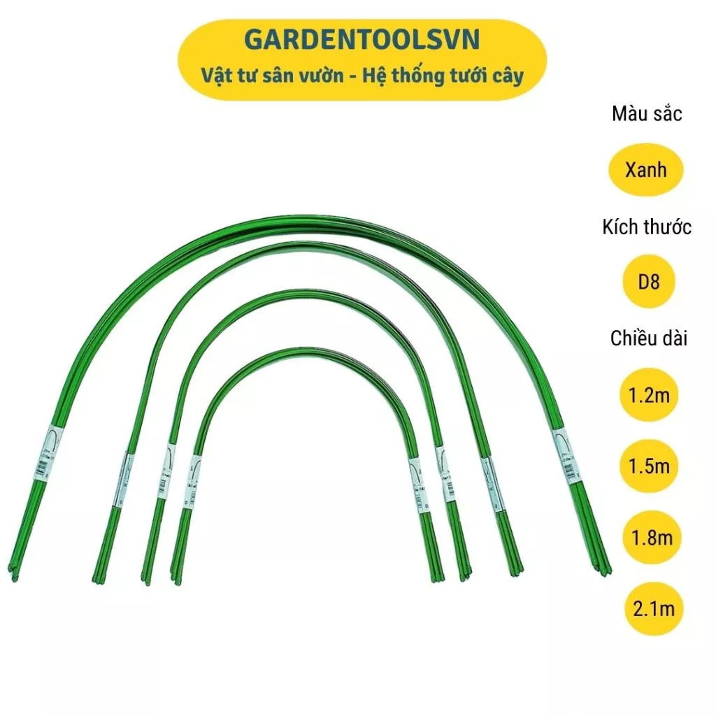 Thanh vòm luống trồng rau Daim D8 (set 5 chiếc) chất liệu thép bọc nhựa màu xanh
