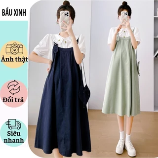 ĐẦM VÁY BẦU MÙA HÈ V717-ĐẦM BẦU XINH THIẾT KẾ SÉT YẾM LIỀN PHỐI CỔ SEN XINH XẮN MẶC ĐI LÀM ĐI CHƠI VẢI THÔ MỀM MÁT FRESI