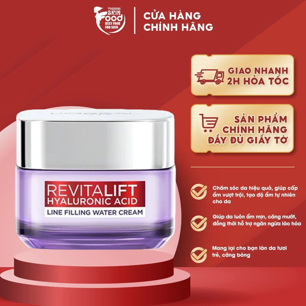 Kem Dưỡng Cấp Ẩm, Cải Thiện Nếp Nhăn L'oreal Revitalift Hyaluronic Acid Line Filling Water Cream 50ml