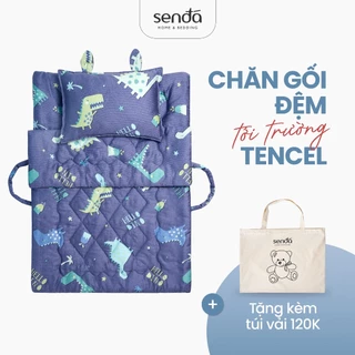 Bộ chăn gối nệm cho bé gấp gọn 5 trong 1 Tencel Sen Đá Home Bedding cao cấp, set mền mầm non, mẫu giáo, tiểu học