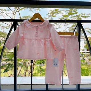 Pijama cho bé gái vải xô cotton Áo Lá Homewear A104, đồ dài tay bé gái mặc ngủ mát babydoll cổ sen