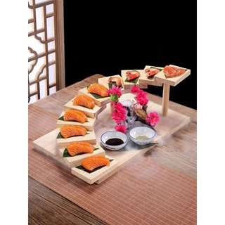 Khay gỗ bậc thang bày sushi sashimi/ Khay gỗ trang trí món ăn phong cách Nhật Bản